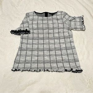 Banana Republic Black and White Tweed Short Sleeve Coquette Blouse Size Medium